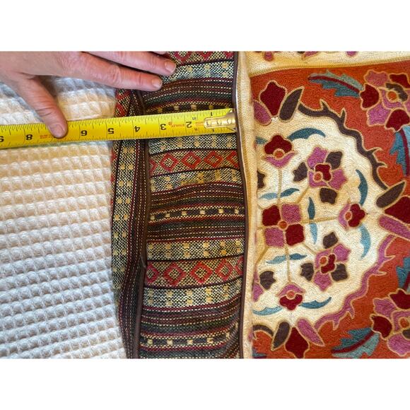 Boho Floral Embroidered Zip Closure Lined Large Tote Bag Purse - Picture 4 of 16